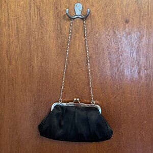 Black Satin Purse with Metal Chain